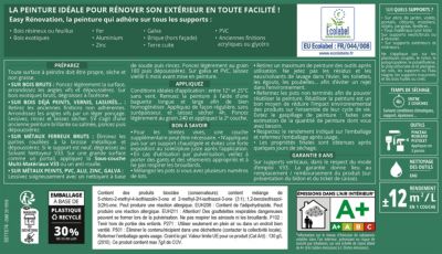 Peinture extérieure bois, fer, plastique blanc RAL 9016 satin V33 Easy Rénovation 2 L