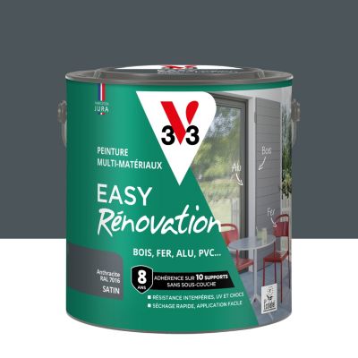 Peinture extérieure bois, fer, plastique gris anthracite RAL 7016 satin V33 Easy Rénovation 2 L