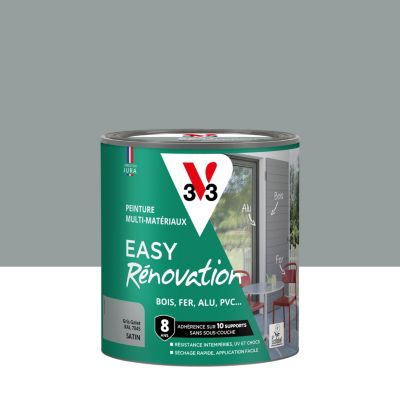 Peinture extérieure bois, fer, plastique gris galet RAL 7045 satin V33 Easy Rénovation 0.5 L