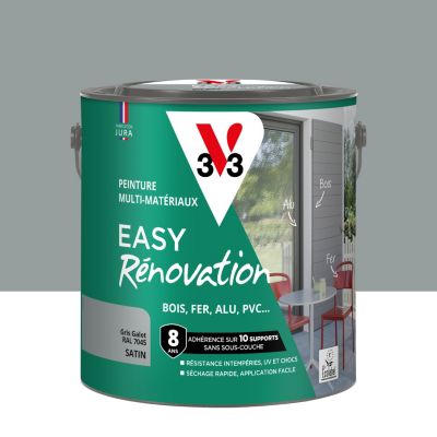 Peinture extérieure bois, fer, plastique gris galet RAL 7045 satin V33 Easy Rénovation 2 L