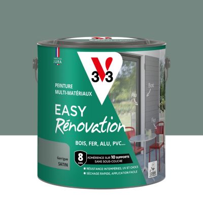 Peinture extérieure bois, fer, plastique gris garrigue satin V33 Easy Rénovation 2 L
