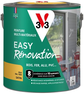 Peinture extérieure bois, fer, plastique jaune miel RAL 9016 satin V33 Easy Rénovation 2 L