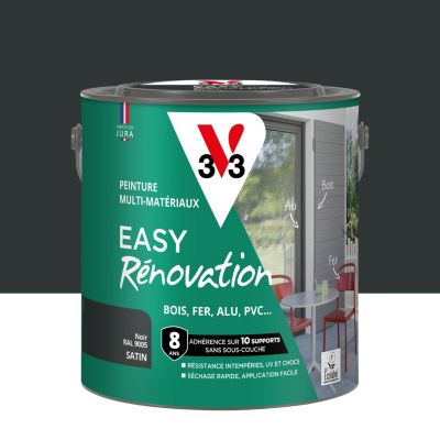 Peinture extérieure bois, fer, plastique noir RAL 9005 satin V33 Easy Rénovation 2 L