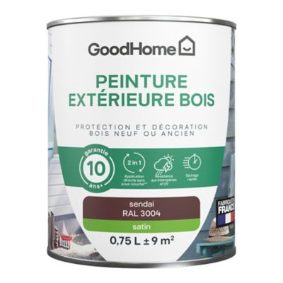 Peinture extérieure bois GoodHome RAL 3004 rouge sendai satin 0.75L