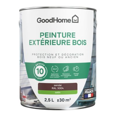 Peinture extérieure bois GoodHome RAL 3004 rouge sendai satin 2.5L