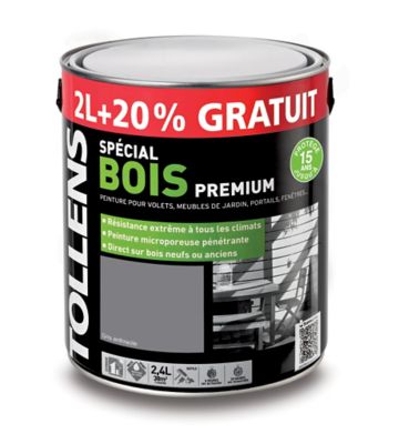 Peinture extérieure bois premium gris anthracite Tollens 2L + 20% gratuit