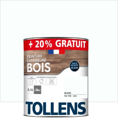 Peinture extérieure bois Tollens satin blanc 2L + 20% gratuit