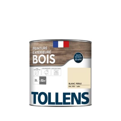 Peinture extérieure bois Tollens satin blanc perle 2L