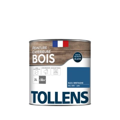 Peinture extérieure bois Tollens satin bleu bretagne 2L
