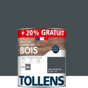 Peinture extérieure bois Tollens satin gris anthracite 2L + 20% gratuit