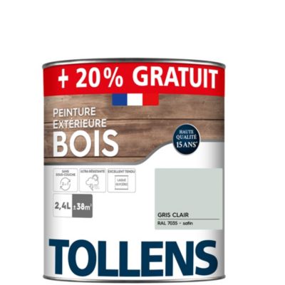 Peinture extérieure bois Tollens satin gris clair 2L + 20% gratuit