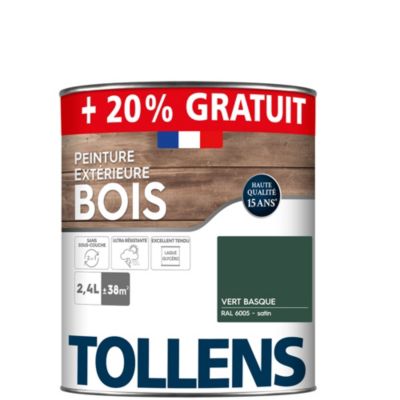 Peinture extérieure bois Tollens satin vert basque 2L + 20% gratuit