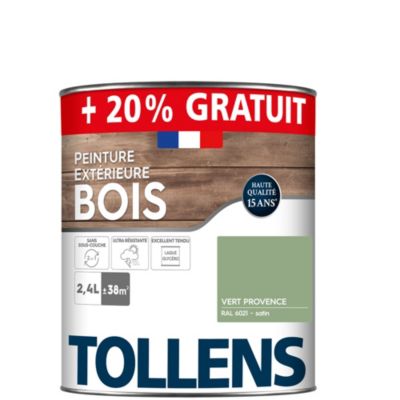 Peinture extérieure bois Tollens satin vert provence 2L + 20% gratuit