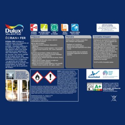 Peinture extérieure Ecran+ fer Dulux Valentine brillant blanc perle 500ml