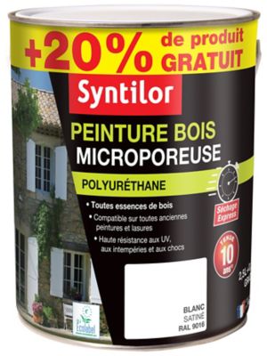 Peinture extérieure et intérieure bois microporeuse blanc Syntilor 2,5L