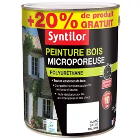 Peinture extérieure et intérieure bois microporeuse blanc Syntilor 2,5L + 20% gratuit
