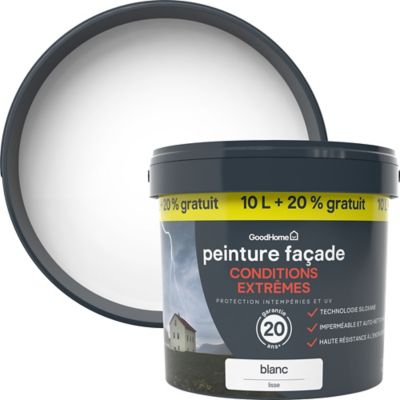 Peinture extérieure façade conditions extrêmes GoodHome blanc 10L +20% gratuit