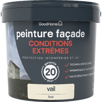 Peinture extérieure façade conditions extrêmes GoodHome crème Vail 5L