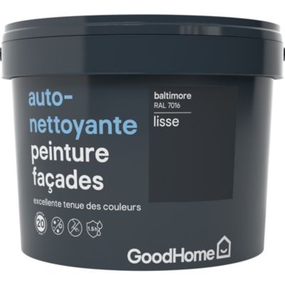 Peinture extérieure façade conditions extrêmes GoodHome gris anthracite Baltimore 10L