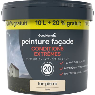 Peinture extérieure façade conditions extrêmes GoodHome ton pierre 10L +20% gratuit