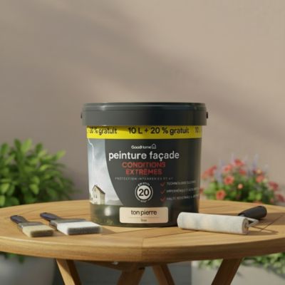 Peinture extérieure façade conditions extrêmes GoodHome ton pierre 10L +20% gratuit