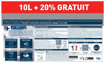 Peinture extérieure façade Tollens express RAL 9001 ton pierre 10L+ 20% gratuit