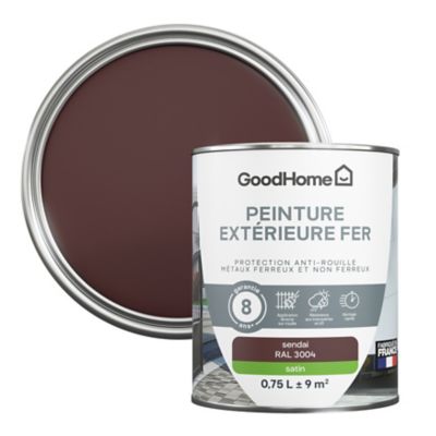 Peinture extérieure fer anti-rouille GoodHome RAL 3004 rouge sendai satin 0.75L