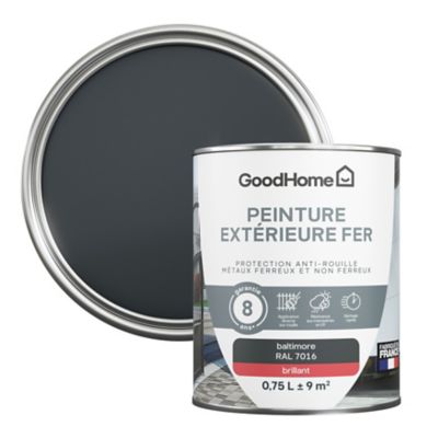 Peinture extérieure fer anti-rouille GoodHome RAL 7016 gris baltimore brillant 0.75L