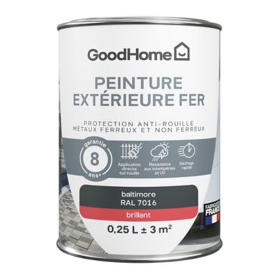Peinture extérieure fer anti-rouille GoodHome RAL 7016 gris baltimore brillant 250ml
