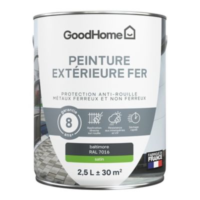 Peinture extérieure fer anti-rouille GoodHome RAL 7016 gris baltimore satin 2.5L