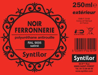 Peinture extérieure fer antirouille noir satiné Syntilor 250 ml