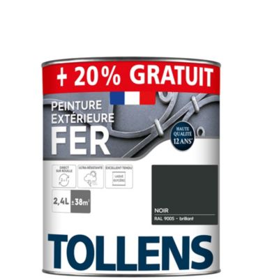Peinture extérieure fer Tollens brillant noir brillant 2L + 20% gratuit
