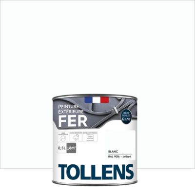 Peinture extérieure fer Tollens RAL 9016 blanc brillant 500ml