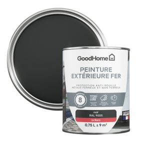 Peinture extérieure métal GoodHome noir RAL 9005 brillant 0.75L