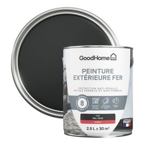 Peinture extérieure métal GoodHome noir RAL 9005 brillant 2.5L