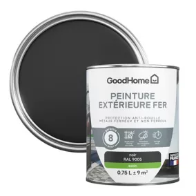 Peinture extérieure métal GoodHome noir RAL 9005 satin 0.75L