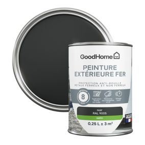 Peinture extérieure métal GoodHome noir RAL 9005 satin 250ml