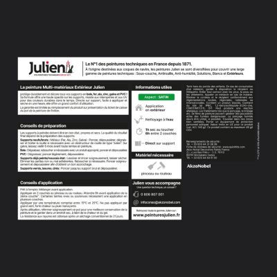 Peinture Extérieure Bois Microporeux Julien Noir Satin 2,5L