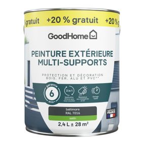 Peinture extérieure multi-supports GoodHome anthracite satin gris RAL 7016 2L + 20% gratuit