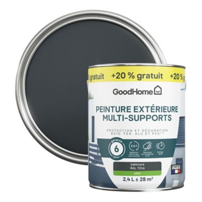 Peinture extérieure multi-supports GoodHome anthracite satin gris RAL 7016 2L + 20% gratuit