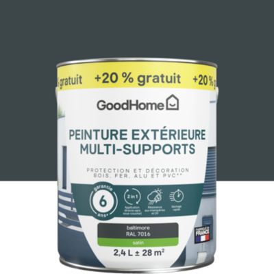 Peinture extérieure multi-supports GoodHome anthracite satin gris RAL 7016 2L + 20% gratuit