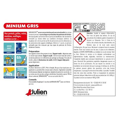 Peinture extérieure protection antirouille Minium Julien mat gris bleuté mat 2,5L