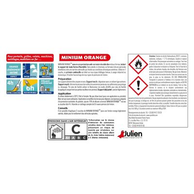 Peinture extérieure protection antirouille Minium Julien mat orange mat 250ml