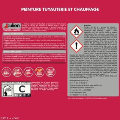 Peinture extérieure tuyauterie et chauffage métaux ferreux, cuivre, aluminium Julien brillant blanc 250ml