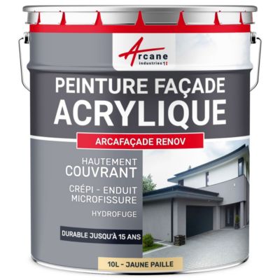 Peinture Façade et Crépi - Arcafaçade Rénov Jaune Paille - RAL 085 90 30 - 10 L (+ ou - 60 m² en 1 couche) - ARCANE INDUSTRIES