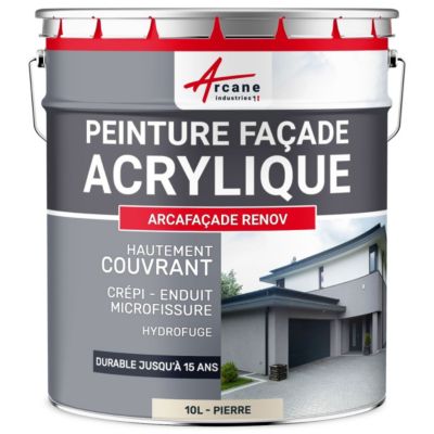 Peinture Façade et Crépi - Arcafaçade Rénov Pierre - RAL 090 90 10 - 10 L (+ ou - 60 m² en 1 couche) - ARCANE INDUSTRIES