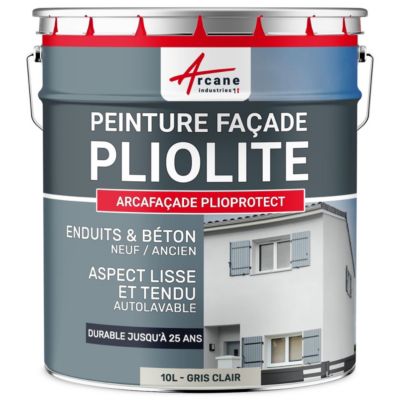 Peinture Façade Pliolite :  ARCAFACADE PLIOPROTECT Blanc Gris - RAL 9002 - 10 L (+ ou - 80 m² en 1 couche) - ARCANE INDUSTRIES