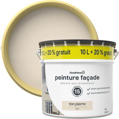 Peinture façade GoodHome Classique ton pierre beige crème lisse 10L +20% gratuit