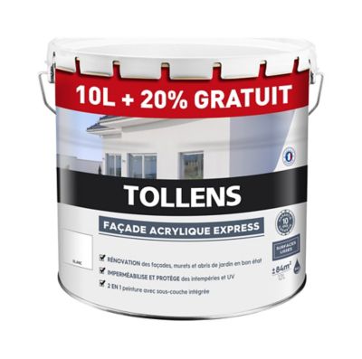 Peinture façade Tollens Projet express blanc 10L+ 20% gratuit