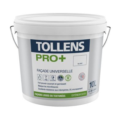 Peinture façade universelle Tollens pro+ blanc 10L